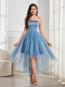 SHEIN Belle Women's Contrast Mesh Strapless Dress