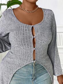 Maweii Camiseta acanalada con calado de talla grande