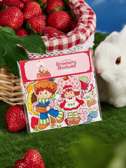 Strawberry Shortcake X SHEIN 42pcs Cartoon Character & Strawberry Cake Lovely Print Sticker Pack