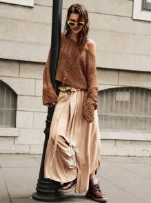 Bohemela 宽松款船领女式度假毛衣 - 棕色 - 查看 5