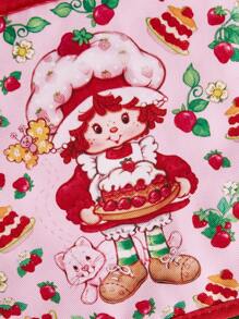Strawberry Shortcake X SHEIN 1pc Cartoon Character & Strawberry Print Ruffle Trim Heat-Resistant Placemat
