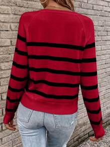 SHEIN LUNE Áo len dài tay cổ tròn kẻ sọc thường ngày cho nữ, áo dài tay cho mùa thu/đông - Nhiều màu - Xem 2