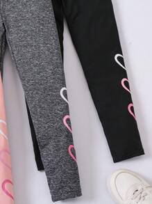 SHEIN 3 件套年轻女孩纯色心形图案休闲紧身裤