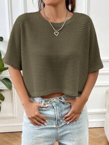 SHEIN EZwear Army Green Loose Knit T-Shirt For Women