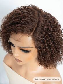 Short Kinky Curly Human Hair Lace Front Wig C Part Lace Bob Wig Brown Color Water Wave Style For Daily Use - S4 - View 4