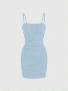 SHEIN Unity 裹身裙 夏季 Y2k 黑色连衣裙 音乐节服装 休闲连衣裙 太阳裙 夏季连衣裙 短款夏季连衣裙 正式连衣裙 可爱夏季连衣裙 太阳裙 短款巴西 - 藍色 - 查看 1