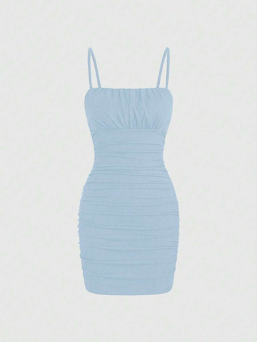 SHEIN Unity 裹身裙 夏季 Y2k 黑色连衣裙 音乐节服装 休闲连衣裙 太阳裙 夏季连衣裙 短款夏季连衣裙 正式连衣裙 可爱夏季连衣裙 太阳裙 短款巴西 - 藍色 - 查看 1
