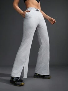 In My Nature 女式修身优雅喇叭开衩设计运动长裤 - 淺灰色 - 查看 6