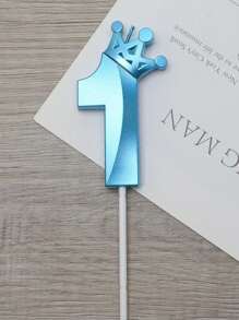 1pc Creative Colorful Crown Number Candle For Birthday Party Decoration, - Blue - View 4