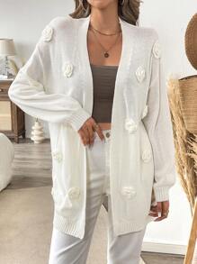 SHEIN VCAY Solid Color 3D Floral Decor Cardigan,Fall Women Sweaters,Fall Women