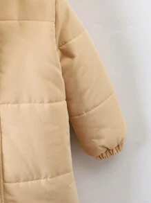 Young Girl Plain Hooded Long Sleeve Winter Jacket - Apricot - View 6