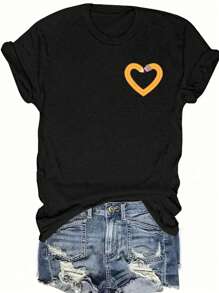 SHEIN LUNE Áo thun nữ cổ tròn tay ngắn in chữ mùa hè cỡ lớn cho nữ - màu đen - Xem 2