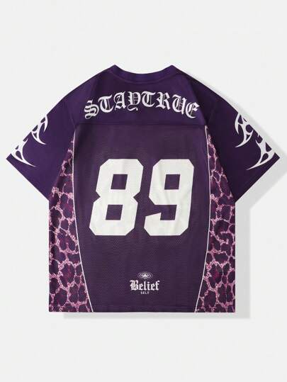 Street Life Camiseta de hombre estilo jersey de baloncesto/fútbol con estampado de leopardo, tejido de malla y parches, para el verano