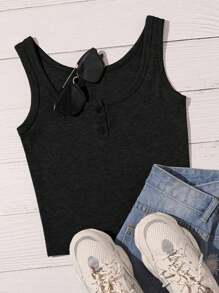 SHEIN EZwear 女士纯色简约休闲运动户外时尚背心 - 黑色 - 查看 1