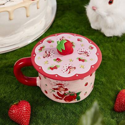 Strawberry Shortcake X SHEIN 1 Nắp cốc silicon hình nhân vật hoạt hình dễ thương và họa tiết dâu tây (Không bao gồm cốc), Ý tưởng quà tặng, Ngày Valentine, Dùng để uống nước