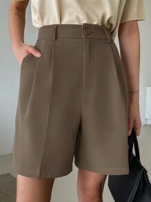 DAZY Women's Solid Color Pleated Bermuda Loose Shorts