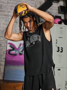 Sport MetroGents Boyfriend Style Men Letter Graphic Sports Tank Top Workout Tops Tank Top Pack - Black - View 7