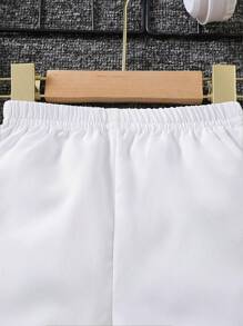 SHEIN Baby Boys' Solid Color Sporty Hooded Zip-Up Jacket And Shorts Set, Daily Outwear - White - View 7