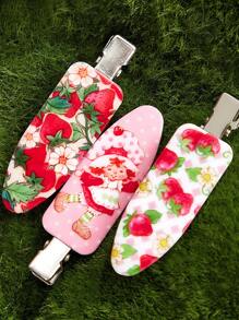 Strawberry Shortcake X SHEIN 6 pièces de clips à cheveux sans plis avec motifs de personnages de dessins animés, de fleurs et de fraises. Ne laisse pas de marques, convient pour se laver le visage, le maquillage, le port quotidien et l'assortiment extérieur. Barrettes à cheveux.