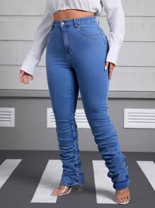SHEIN Essnce Fashionable Plus Size Slimming Elegant Charming Denim Jeans - Medium Wash - View 4