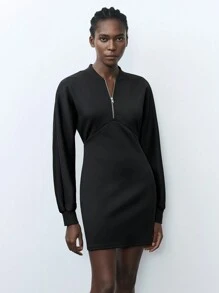 Maija Women's Bat Sleeves High-End Street Style Urban Modern Raglan Sleeves Short Dress - Black - View 3