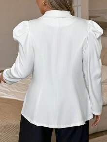 Celure Plus Size Puff Sleeve Blazer - White - View 2