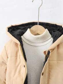 Young Girl Plain Hooded Long Sleeve Winter Jacket - Apricot - View 4