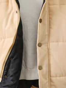 Young Girl Plain Hooded Long Sleeve Winter Jacket - Apricot - View 8