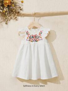 Cozy Pixies Baby Girl New Born Floral Print Ruffle Trim Smock Dress