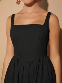 L'Amorae Square Neck Sleeveless Solid Dress - Black - View 3