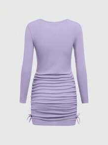 SHEIN Teenager Mädchen Kleid mit gerippter Struktur, Raffung an der Taille, Langarm, sportlich-lässiger Stil, Unifarben