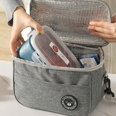 1PC Insulated Lunch Bag With Bear Pattern - Soft Cooler Tote For Women & Men, Leakproof Lunch Box For Office, School, Picnic, Travel | Portable Thermal Food Container To Keep Meals Fresh | Cute Grey Cooling Bag For Adults, Christmas Gifts Holiday