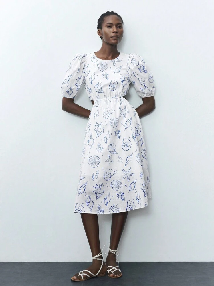 SHEIN Maija Floral Print Puff Sleeve Dress