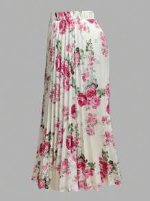 EMERY ROSE Falda maxi plisada con estampado floral elegante para mujer de talla grande, para otoño - Albaricoque - Ver 3