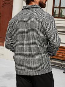Manfinity Homme Men Plaid Print Button-Up Long Sleeve Jacket, Fall - Grey - View 2