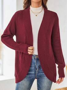 EMERY ROSE 商务休闲女士秋季毛衣秋季女装女士菠萝针织开衫，秋冬毛衣，女士开衫 - 酒紅色 - 查看 5