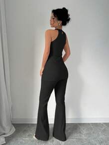 Elenzga Solid Color Sleeveless Women's Top & Pants Set