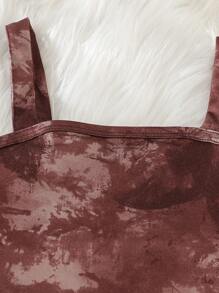 SHEIN Tween Girl Tie-Dye Print High-Low Hoodie, Camisole & Pants Casual 2pcs Set, Spring Summer - Brown - View 6