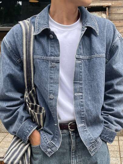 DAZY Men's Simple Button Front Long Sleeve Denim Jacket, Casual Fashion Autumn