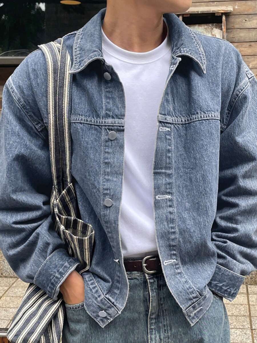 DAZY Men's Simple Button Front Long Sleeve Denim Jacket, Casual Fashion Autumn - Light Wash - View 1