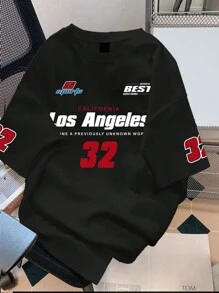 Claim Dot 男式大码夏季休闲标语印花 T 恤 - 黑色 - 查看 1