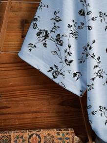 SHEIN LUNE 女士圆领短袖全印花日常休闲宽松舒适时尚 T 恤 - 淺藍色 - 查看 3