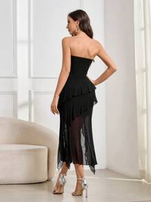 SHEIN Belle Off Shoulder Ruched Mesh Bodycon Going Out Black Dress - Black - View 2