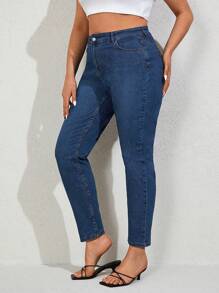 RueChic Plus Size  High Waist Mom Fit Jeans - Dark Wash - View 5