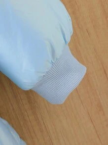 Tween Girl Winter Solid Color Long Sleeve Waist-Tied Casual Padded Coat - Blue - View 3