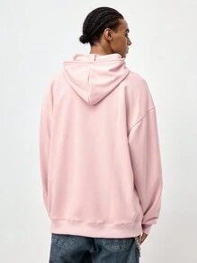 ROMWE MEN ROMWE Avant Men's Subculture Anime Printed Grommet Eyelet Decor Loose Hoodie, School - Pink - View 3