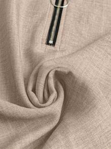 EMERY ROSE Áo sơ mi cổ chữ V có khóa kéo giải trí - Màu Khaki - Xem 5