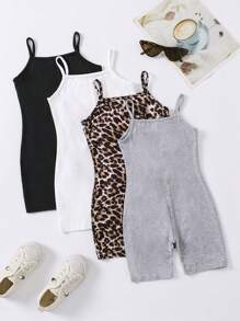 Wildeya Young Girl And Young Girl 3pcs/Set Casual Leopard Print Black, White, Gray Romper Jumpsuit, Suitable For Pairing With Jacket, Coat, Shirt, T-Shirt, Sweatshirt, Comfortable Fitting For Everyday Wear
