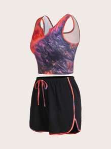 SHEIN Unity Women's Sleeveless V-Neck Allover Print Top And Drawstring Fashionable Shorts Set - Multicolor - View 3