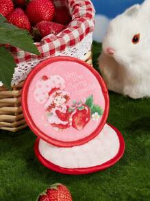Strawberry Shortcake X SHEIN Bộ 2 miếng bông tẩy trang in hình hoạt hình và dâu tây, quà tặng ý tưởng. - Đỏ - Xem 5